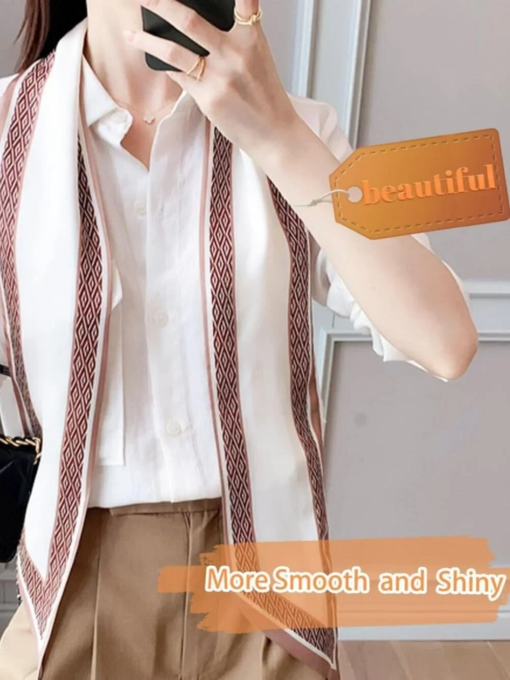 Women's Coffee Diamond Edge Fashion Elegant Oblique Angle Scarves Bag Scarfs